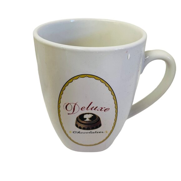 Deluxe Chocolatier Coffee Mug By Sakura -White Stoneware Microwave & Dishwasher - Picture 1 of 4